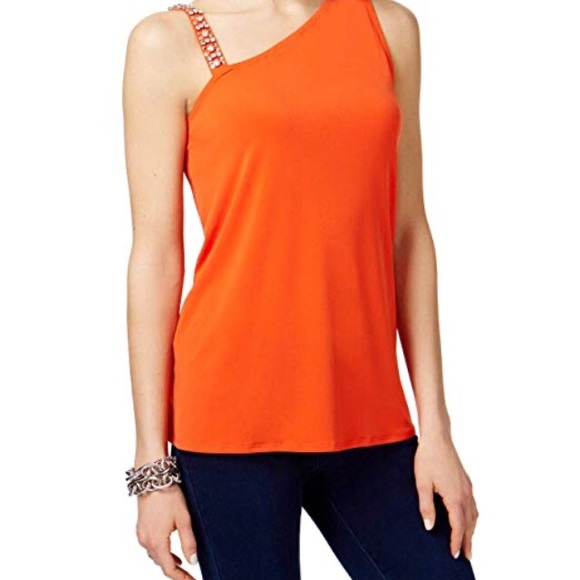 INC Tropic Heat Cosmic Orange One Shoulder Top NWT - Picture 2 of 8
